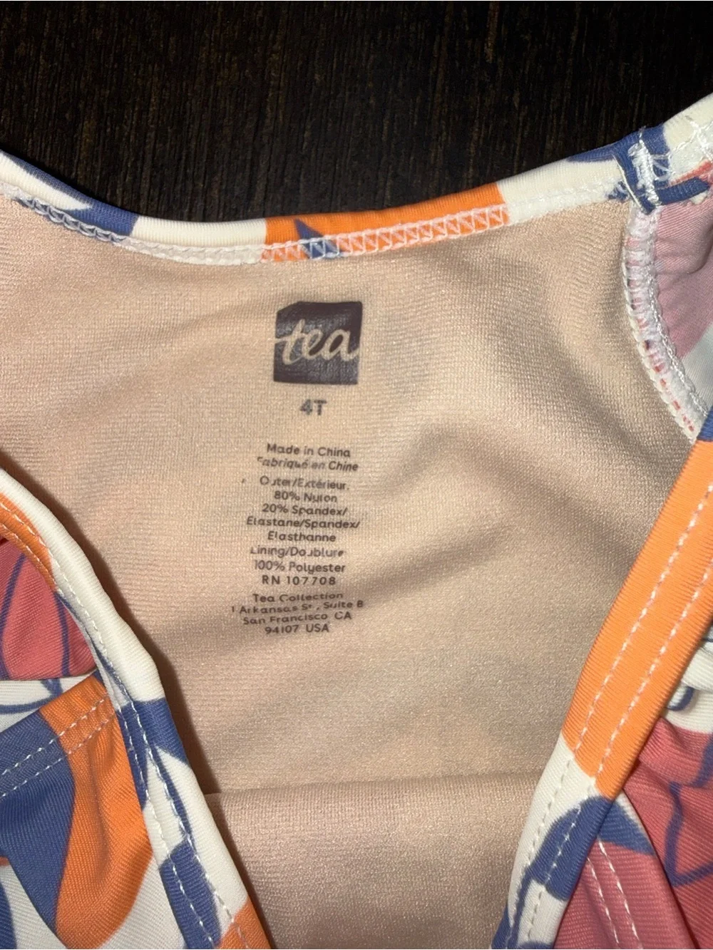 Tea Collection Orange & Purple Leaf Print Ruffle One-Piece Swimsuit